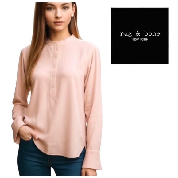rag & bone Long Sleeve Blouse with Mandarin Collar. Off-Pink. Size S/P - Picture 1 of 12